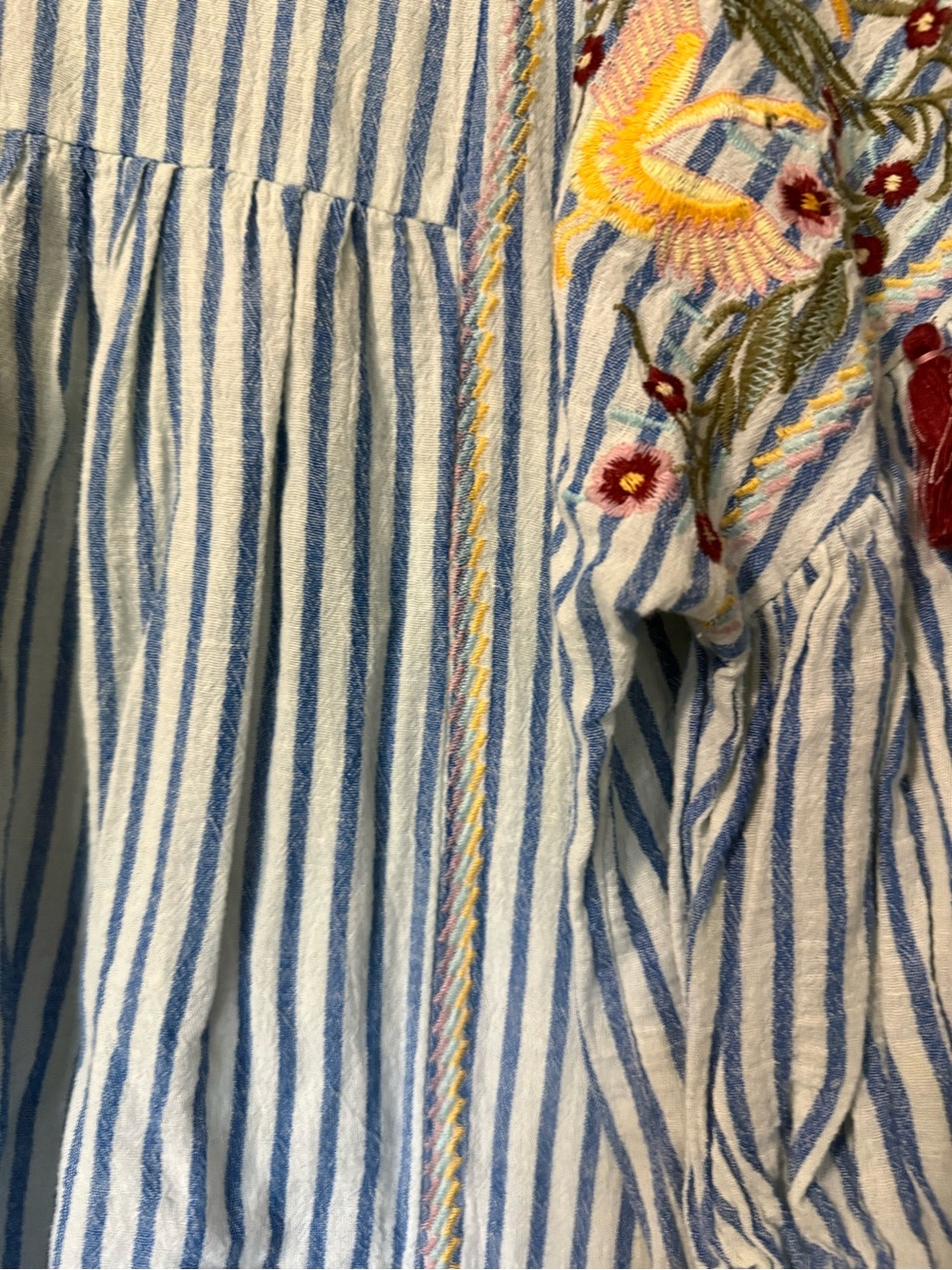 For the Republic Boho Striped Embroidered Peasant Top- L - Picture 5 of 6